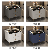 Smart bedside table solid wood simple modern wireless charging lamp all-in-one glass small light luxury advanced leather bedside table