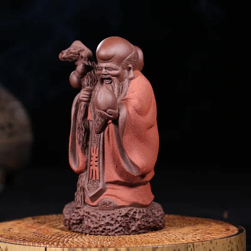 万福 宜兴紫砂茶宠雕塑 潘爱州手工茶玩摆件茶道配件紫泥寿星特价