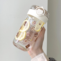 Large capacity glass female high-value water cup with straw students portable simple and high-temperature tea separation cup