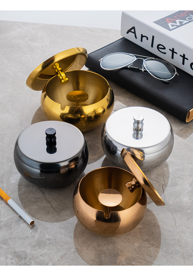 烟灰缸不锈钢加厚带盖大号防摔创意个性潮流现代简约时尚禅意家用