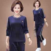 2020 new mother spring gold velvet two-piece set of middle-aged age-reducing clothes middle-aged foreign style sports suit women