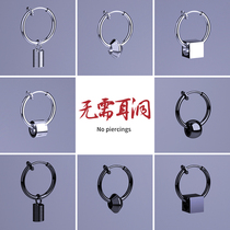 Clip no pain No need no hole titanium steel earrings Mens hip hop style ear clip non-allergenic simple trend fashion earrings