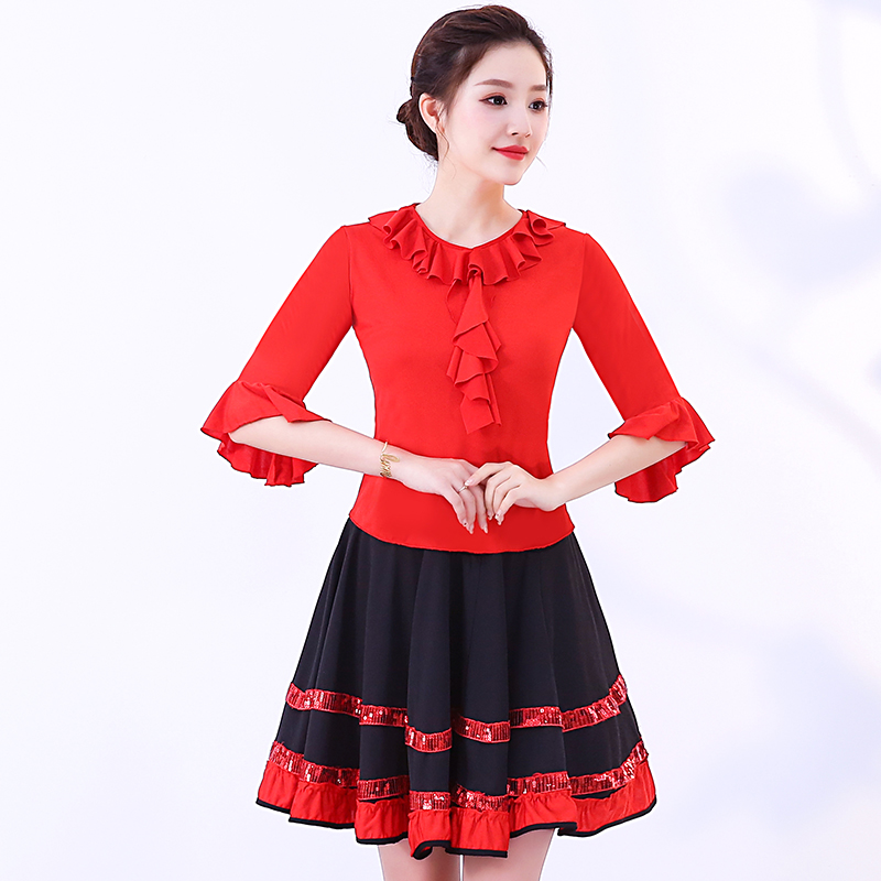 2018 new square dance clothing summer and autumn top short skirt suit young and middle-aged women's performance clothing sports