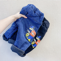 Little boy winter cotton pants three-layer cotton soft jeans female baby slim Korean cartoon thick trousers children