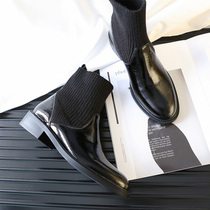 Cat master homemade 2021 New thick with Martin boots female English style leather spring and autumn single Boots Black all short boots women