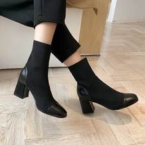 Cat Ye homemade 2021 new autumn and winter socks boots Joker single boots womens shoes elastic spring and autumn rough heel square head short boots