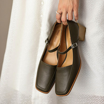 Cat Ye homemade retro French coarse with Mary Jane shoes leather design sense Tide brand niche square head ladies single shoes women