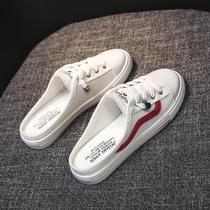 Tide card 2022 Summer new Baotou Half slippers female outside wearing genuine leather Han version 100 lap sloth flat plain sailing shoes