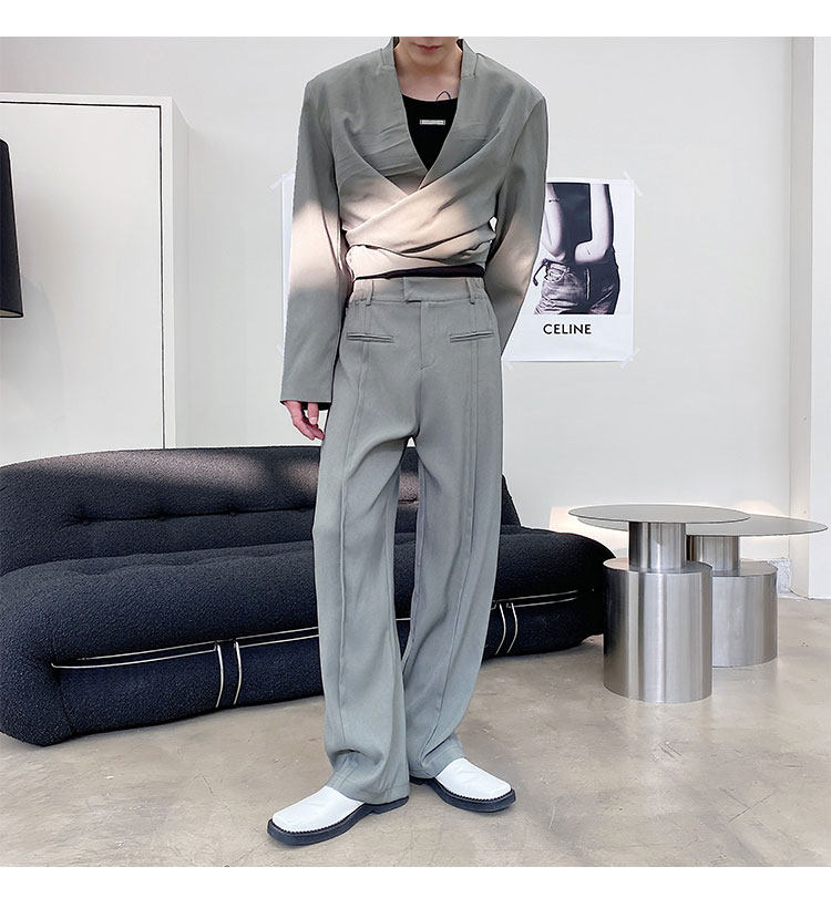 春季新款简约直筒潮流男裤个性雅痞纯色显腿长免烫男休闲西裤