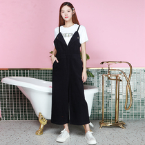 Mo series 2020 autumn new womens clothing loose Western style fashion thin high waist wide leg suspender jumpsuit