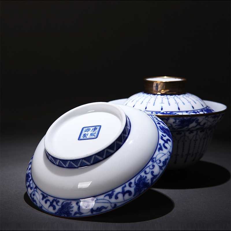 Red xin porcelain jingdezhen ceramic bowl is pure manual kung fu tea cups porcelain fu lu shou three bowls