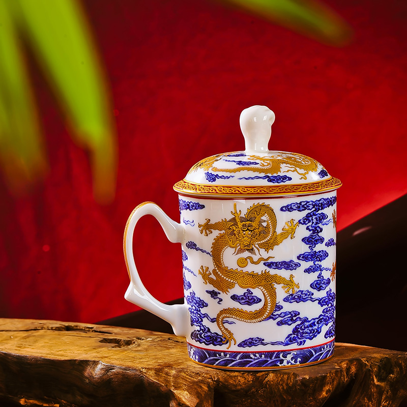 Red xin jingdezhen premium office large ceramic tea cup palace imperial collection principal dragon cup