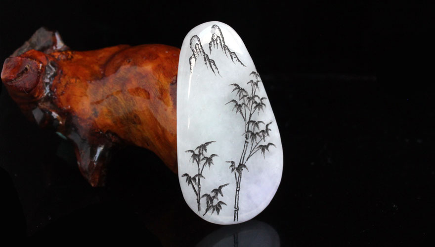 【山水画】天然a货翡翠冰糯种挂件 21.69g