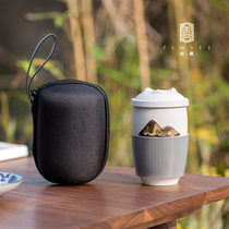 Portable Outdoor Ceramic Travel Tea Set Custom Coarse Pottery with Cover Filter Anti-scalding Tea Cup Tea Water Separation