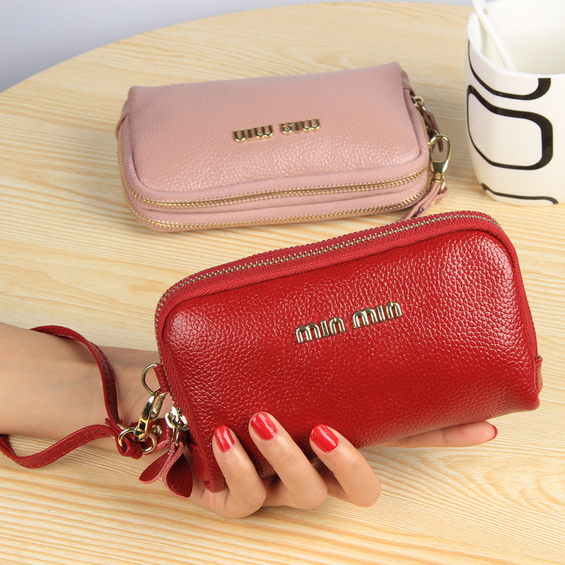 【2017新款真皮双拉链手拿包女欧美时尚女士