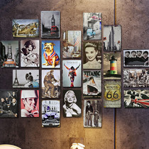 American Vind Ancient Iron Sheet Painting Creative Pendant Iron Art Wall Accessories Bar Adornment Café Wall-hung Restaurant Wall Decoration