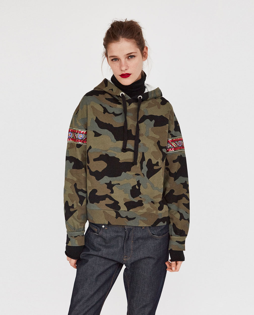 西班牙单 2017秋季新款女士连帽迷彩运动衫休闲卫衣 5039/346_不打折