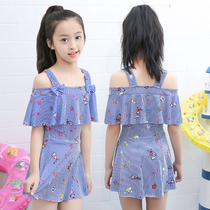 Childrens swimsuit girl one-piece striped skirt style flat corner comfortable middle child swimsuit cute girl hot spring swimsuit