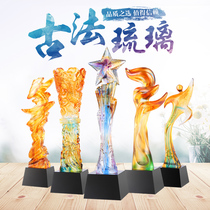 Glass trophy custom creative lettering Excellent staff enterprise annual meeting awards commemorative competition Sales medal production
