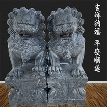 Stone Sculpture Green Stone Lions Pair Han White Jade Look At Door Town Home home Entrance Hall Graveyard Cemeteries Swing pieces