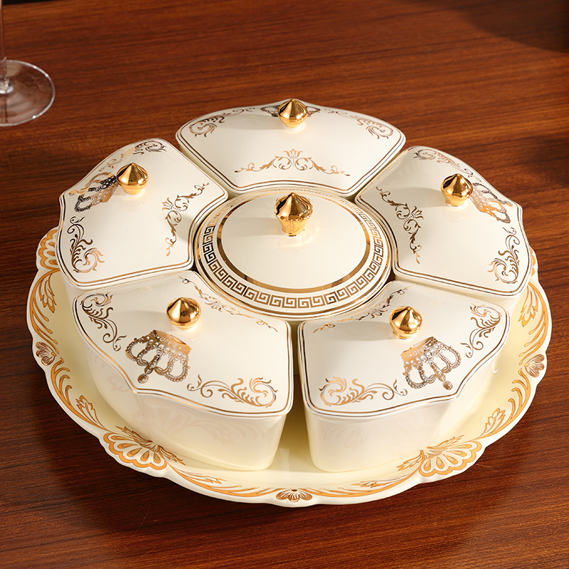 Europe type dry fruit tray frame with cover candy box ceramic bowl sitting room modern creative household melon seeds zero box box
