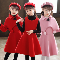 Girls princess dress Childrens clothing Foreign style wool red spring spring 7 spring 6 spring and autumn winter 4-year-old 5-year-old suit