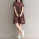 ຊຸດເສື້ອຍືດ plaid ປົກກະຕິຂອງເຊື້ອເຫັດ Retro ສໍາລັບແມ່ຍິງ summer ວ່າງຂະຫນາດໃຫຍ່ຂະຫນາດກາງຍາວສິລະປະແຂນສັ້ນຝ້າຍແລະ linen dress