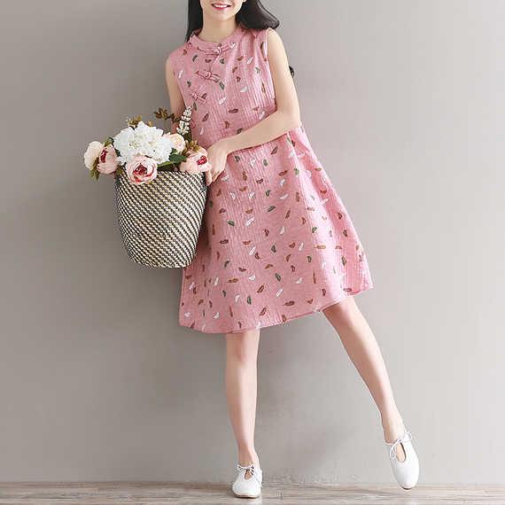 2017夏季女装复古文艺棉麻连衣裙女夏宽松中