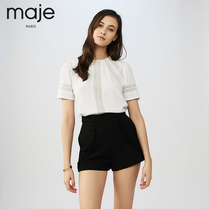 maje 2018春夏新款女装 蕾丝点缀短裤E18INA