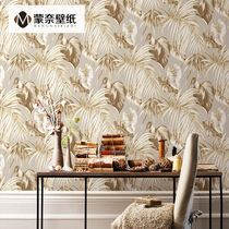 Nordic green plant banana leaf wallpaper Rainforest living room bedroom background wallpaper Southeast Asian red gray