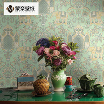 Thai elephant wallpaper Southeast Asian style green yellow rainforest wallpaper American living room background wall hotel