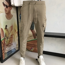 klauskobec mens clothing summer pure cotton casual wear pants tightness waist male youth pop elastic tide comfort long pants