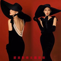2022 new movie themed wedding dress collection waist fish tail open back black evening gown personality writing real photo costumes