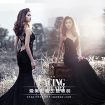 Black Dress Movie Themed Clothing 2022 New Writing Real Harnesses Photographic Missed Back Couple Fish Tail Brigade Clawed Wedding Dress