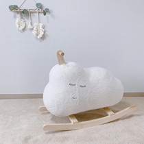 ins Trojan clouds children rocking horses white wooden baby toys one year old gift adults can sit rocking horse