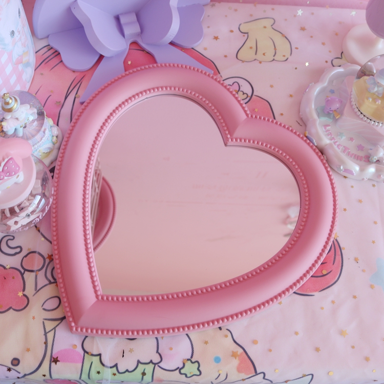 韩国ins粉色爱心化妆镜少女壁挂化妆镜房间墙面装饰桌面心形镜子