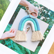 INS Nordic home Woven Rainbow Tassel Keychain rattan bag hanging decorative wall photo props