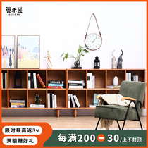 Tube carpenter solid wooden bookshelf landing childrens lattice cabinet Japanese bookcase partition oak shelf living room cabinet