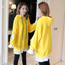 Pregnant women autumn suit set fashion 2021 new autumn winter T-shirt two-piece medium long coat spring and autumn base shirt tide