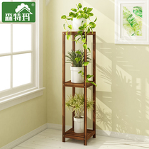 Solid wood flower rack Green Luo Balcony Living room Floor-to-ceiling indoor multi-layer Chinese climbing rattan storage single basin rack simple