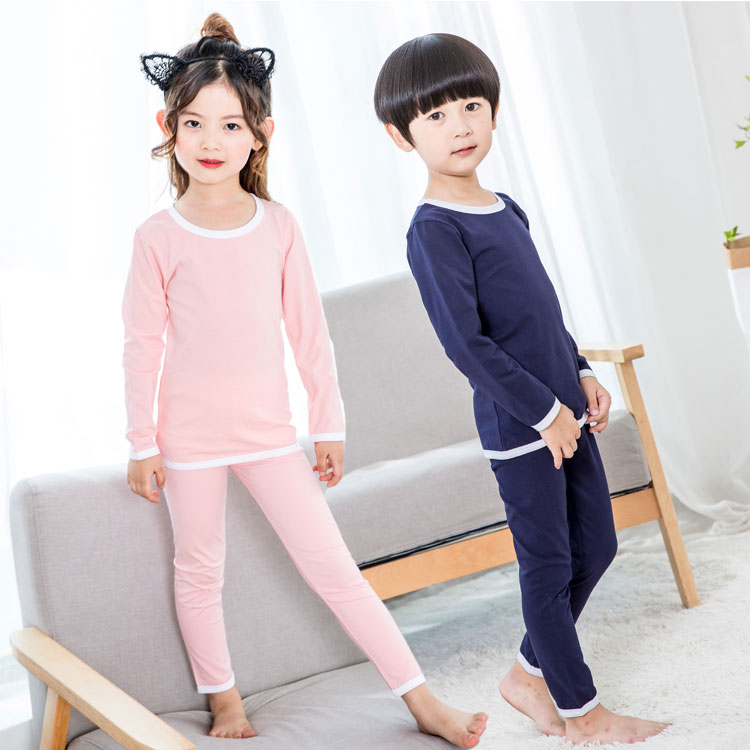 Children's cotton home suit Spring and Autumn New Japanese girl's round-collar pajamas two pieces of boy's long sleeve cotton pajamas