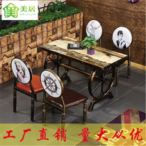 Retro hotel table and chair combination Commercial fast food restaurant Snack bar table and chair Milk tea shop table and chair Barbecue shop table and chair combination