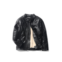 European and American boys leather clothing autumn and winter new childrens clothing plus velvet leather jacket baby zipper shirt childrens stand collar machine