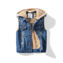 Childrens denim vest winter new childrens clothing baby European and American velvet padded padded horse clip boys warm vest
