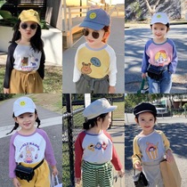 Children and boys printed cotton long sleeve T-shirt Joker shoulder sleeve shirt childrens wear thin base shirt Foreign