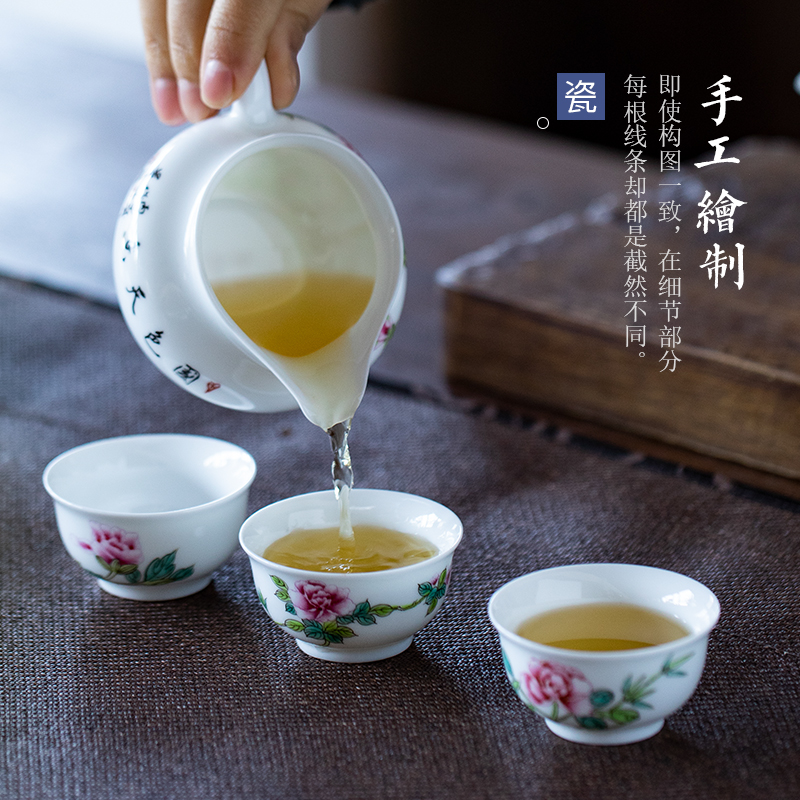 Jingdezhen powder enamel handpainted kung fu tea cups sample tea cup single ceramic cup wen xiang small white porcelain cup