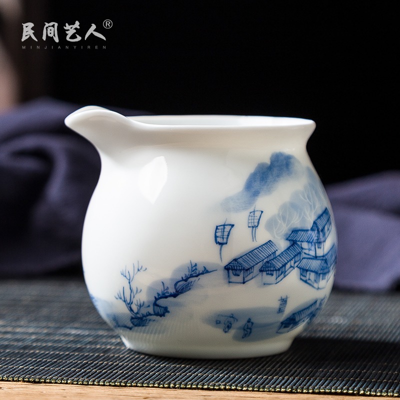 Jingdezhen ceramic hand - made blue mountain people points of tea ware fair keller cup household tea accessories and CPU