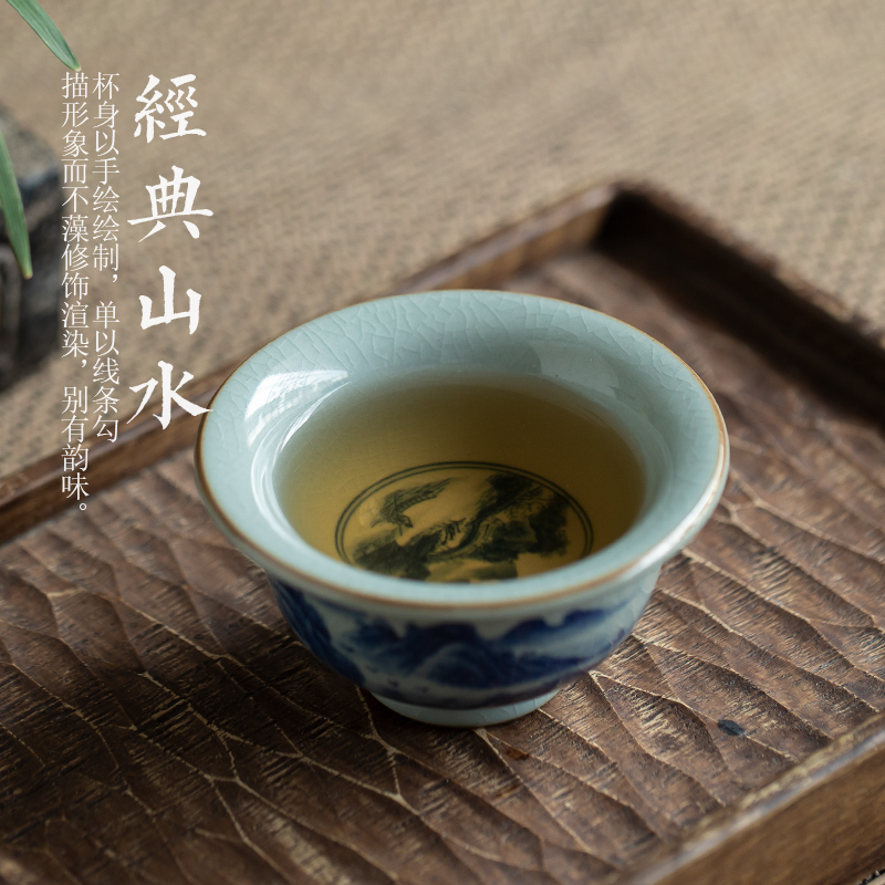 Jingdezhen porcelain clay landscape master cup bowl cup single cup drawing on glaze hand - made kung fu tea cups