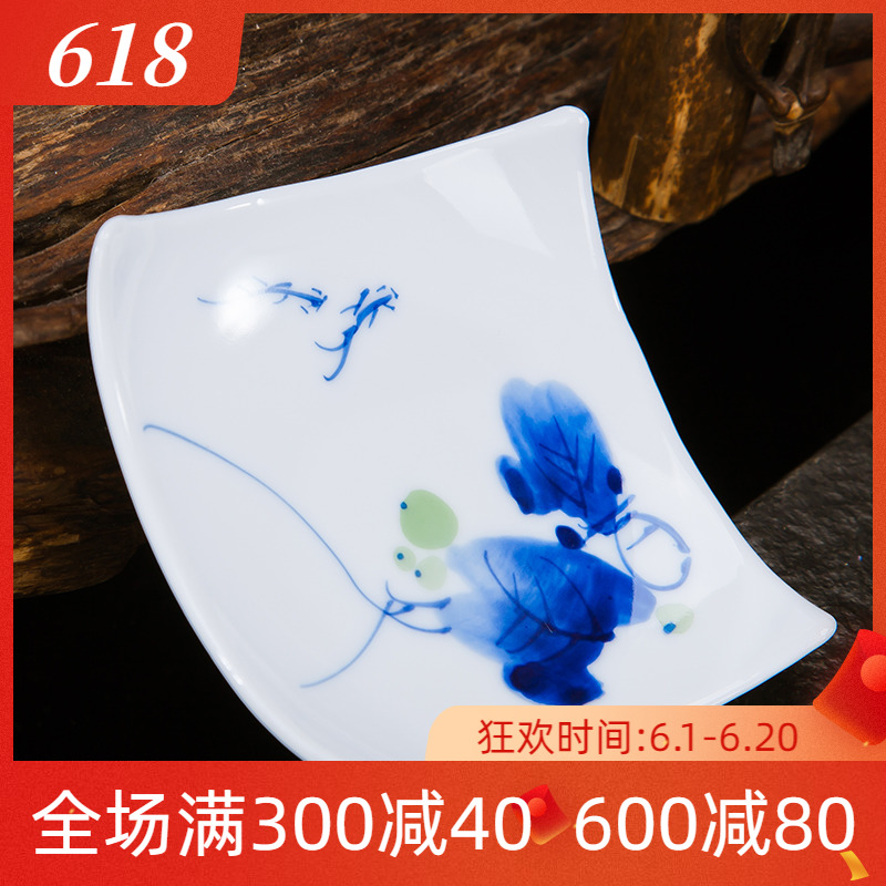 Folk artists hand - made pastel blue and white porcelain cup a saucer of jingdezhen ceramic prevent hot cup mat insulation cup