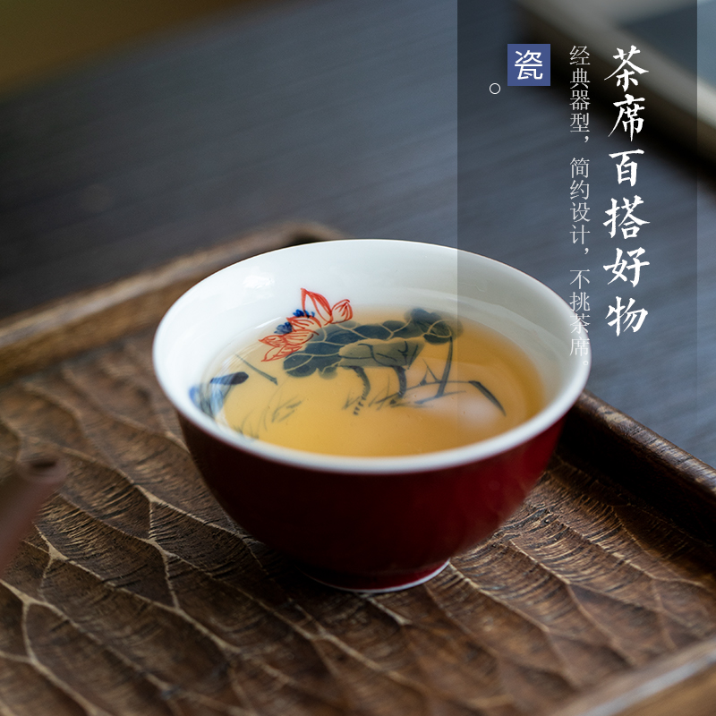 Jingdezhen blue and white sample tea cup ji red glaze hand - made the master sample tea cup cup freehand brushwork in traditional Chinese kung fu tea cup ruby red glaze